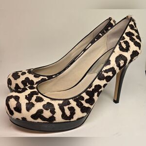 MICHAEL Michael Kors Black and Cream Animal Print Heels 8